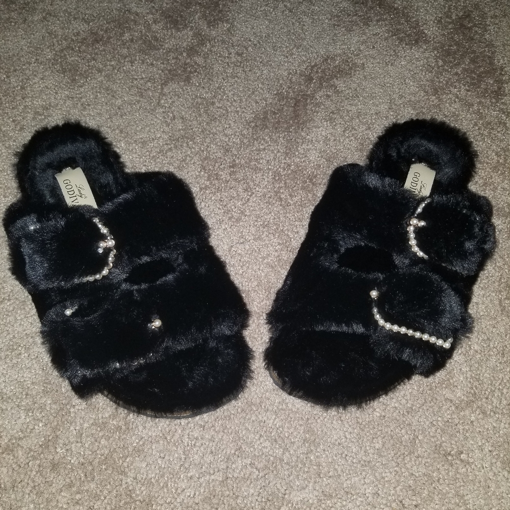 Lady Godiva Faux Fur Black Slides